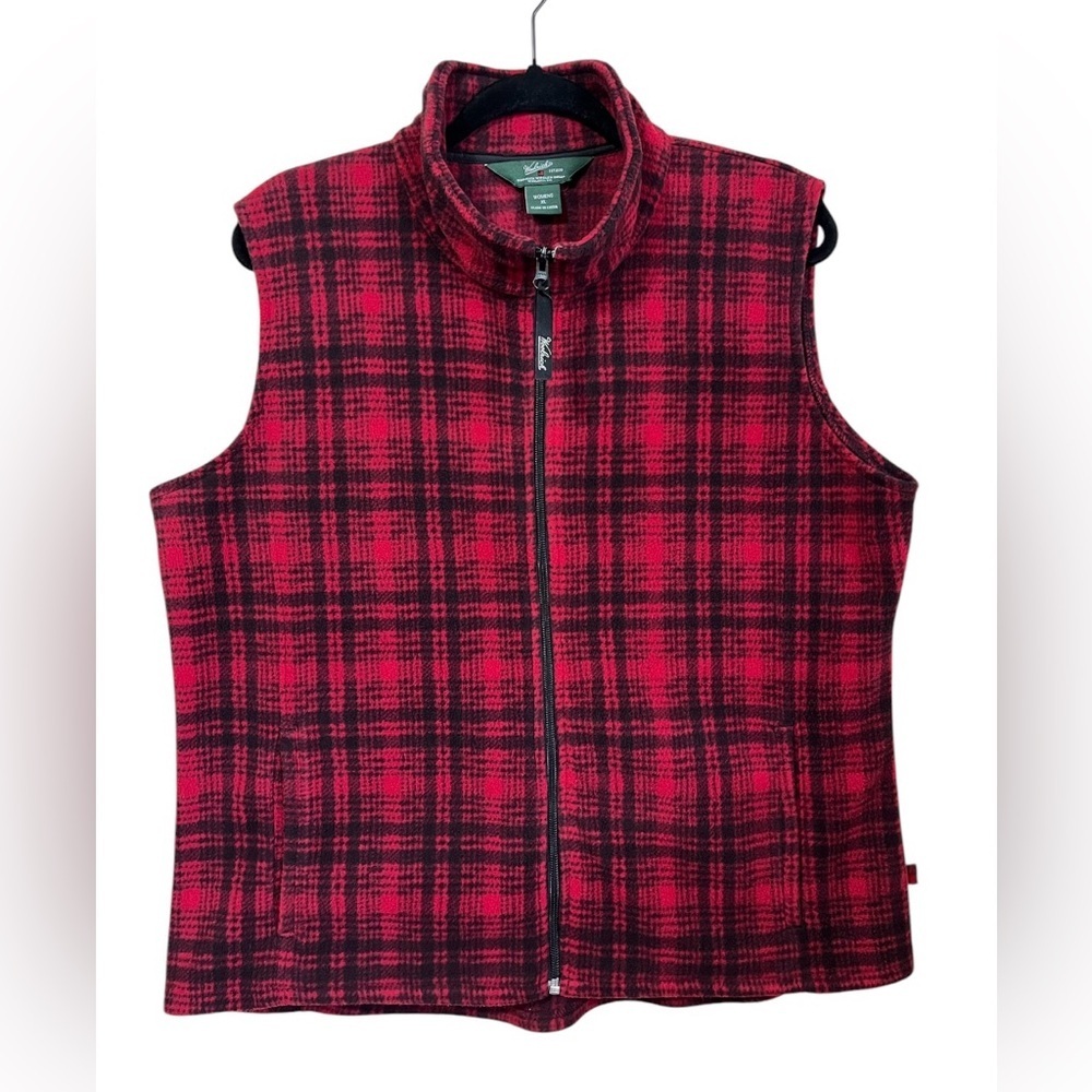 Woolrich Red Plaid Fleece Zip Vest Size XL